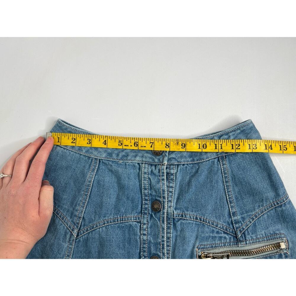 Vintage Snap Button Denim Jean Skirt Zipper Pocket A Line Retro Size 9 - Picture 6 of 7